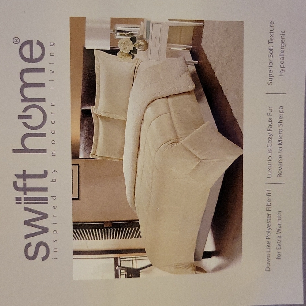 Swift Home Reversible faux fur Sherpa down alternative comforter sham Twin New…
